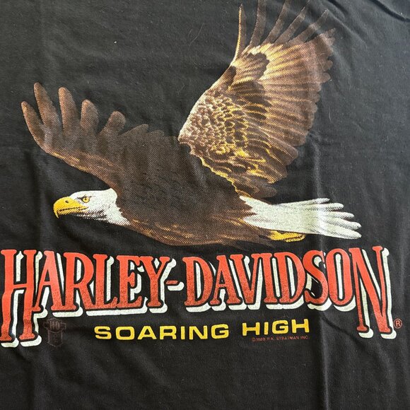 Vintage 1989 Mens Harley Davidson R.K. Stratman Hanes Eagle Soaring High Shirt L - Picture 1 of 7